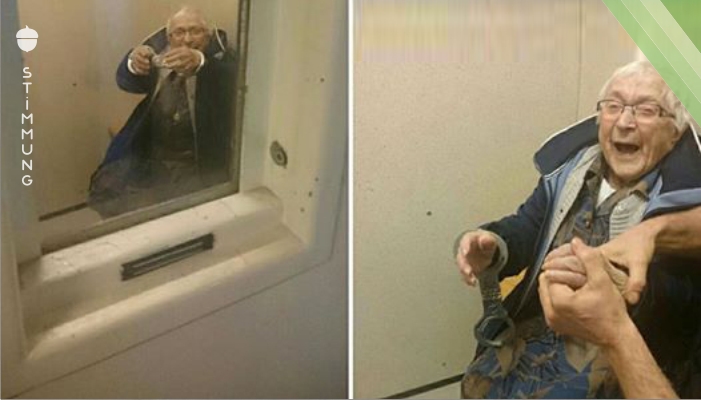 Die Polizisten legen der 99-Jährigen Handschellen an und stecken sie in eine Zelle. Sie hat den Spaß ihres Lebens.
