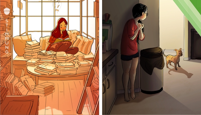 Schöne Illustrationen, wie großartig es ist, alleine zu leben!