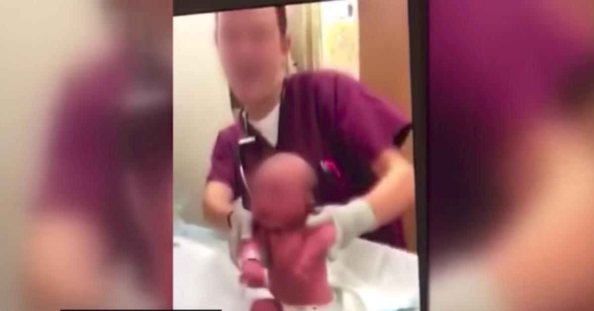Krankenschwestern misshandeln Baby vor der Kamera.	