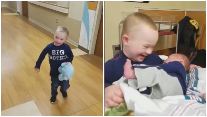 Ein Junge mit Down-Syndrom trifft seinen kleinen Bruder zum ersten Mal und seine Reaktion ist herzerwärmend	