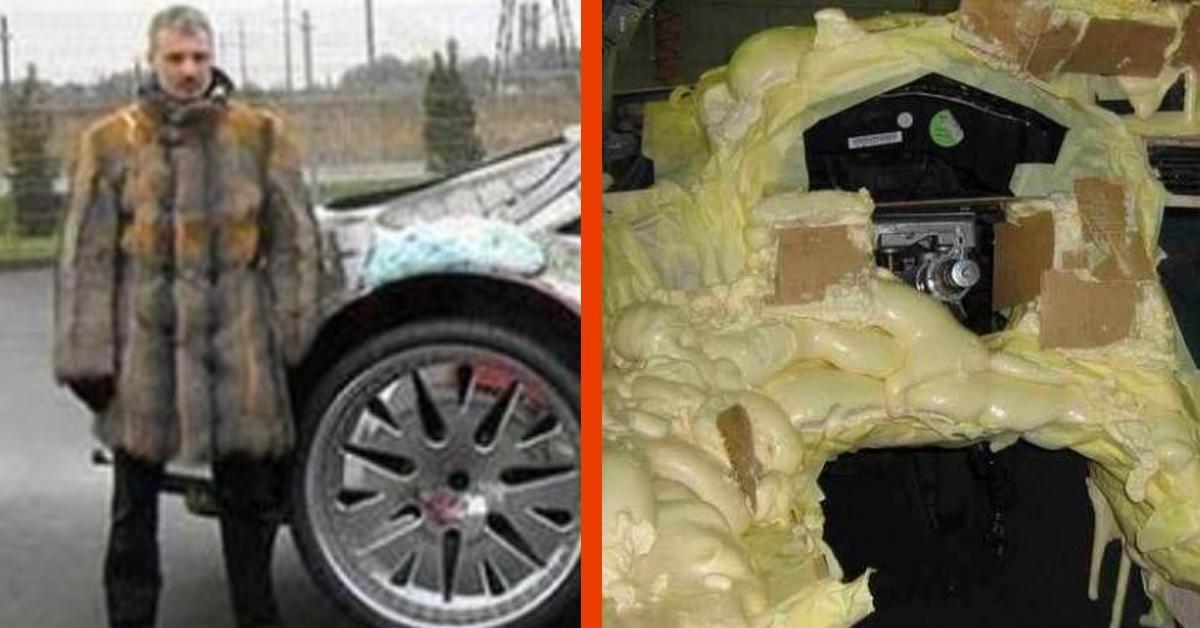 Litauer schmiert massenhaft Bauschaum in seinen Benz, um Luxusauto zu haben.	