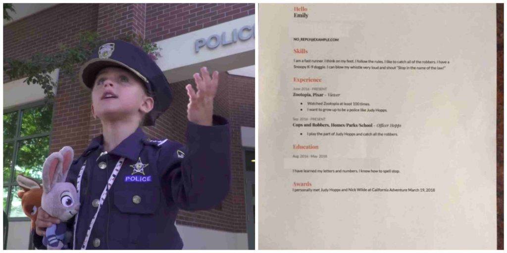 4 jährige Vorschülerin gilt als Polizistin und ihr Lebenslauf ist einer der besten, den wir je gelesen haben	