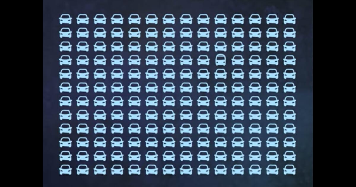 Die meisten Menschen finden den Bus unter den Autos nicht – nur teilen, wenn es dir gelingt