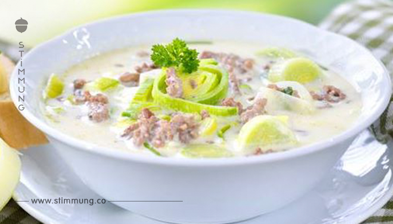 Leichte Käse-Lauch-Suppe mit Hackfleisch: Low-Carb-Soulfood!	