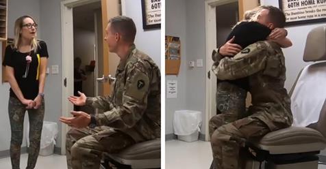 Ärztin betritt Raum und erwartet Patient   stattdessen sieht sie ihren Soldaten Ehemann