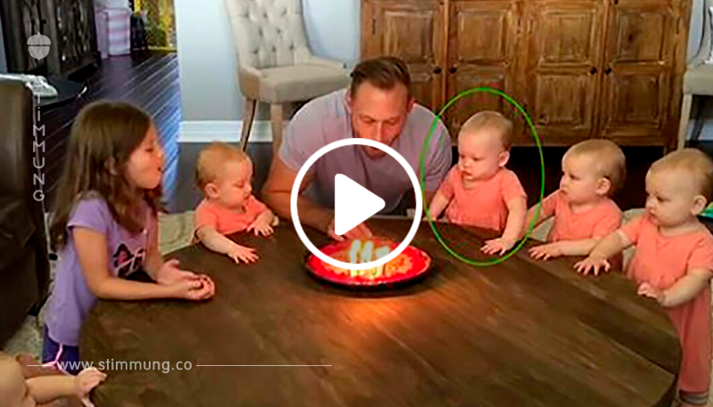 Vater feiert mit 6 Töchtern Geburtstag – schau dir herrliche Reaktion eines Babys an