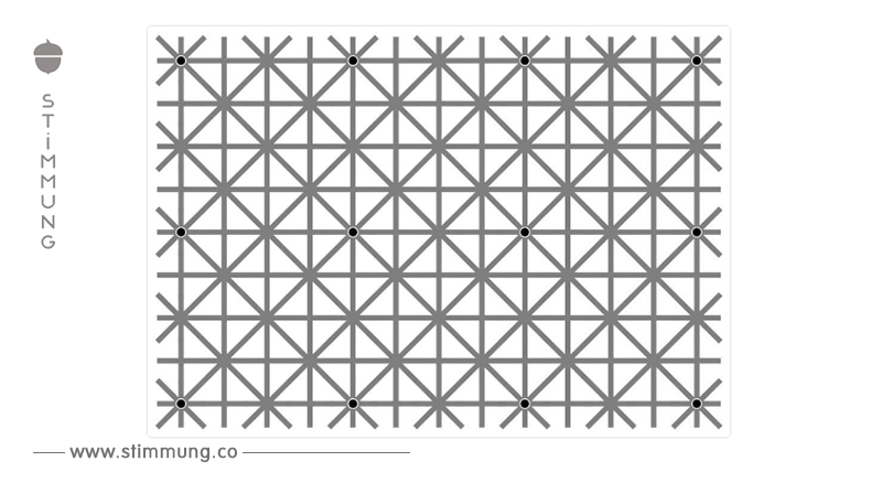Auf diesem Gitter sitzen 12 schwarze Punkte. Kannst du sie alle sehen? Dann bist du wahrscheinlich ein Genie.