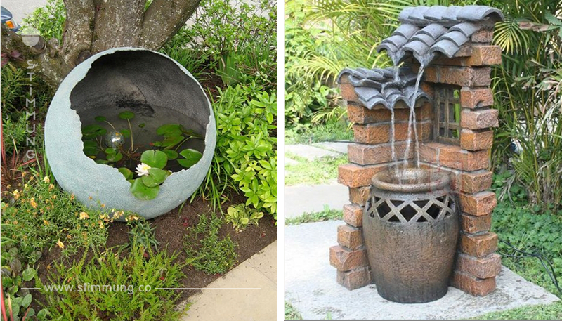 20 Ideen für Brunnen, Teiche und Wasserfälle im Garten.