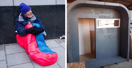 Keine Obdachlosigkeit mehr Hilfsorganisation bietet Schlafkabinen an, um den Armen einen Unterschlupf zu gewähren