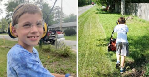 8 jähriger Junge mäht in Sommerferien Rasen für bedürftige Menschen