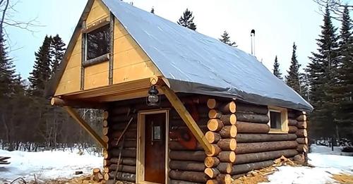 Ein Mann baut Blockhaus im Wald im Alleingang für umgerechnet 412 €