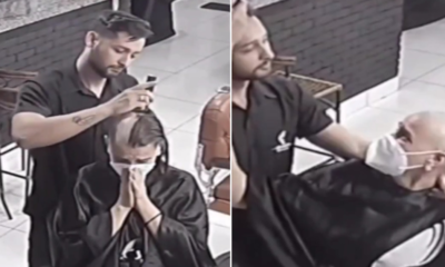 Video: Friseur von Krebspatientin rasiert sich Glatze